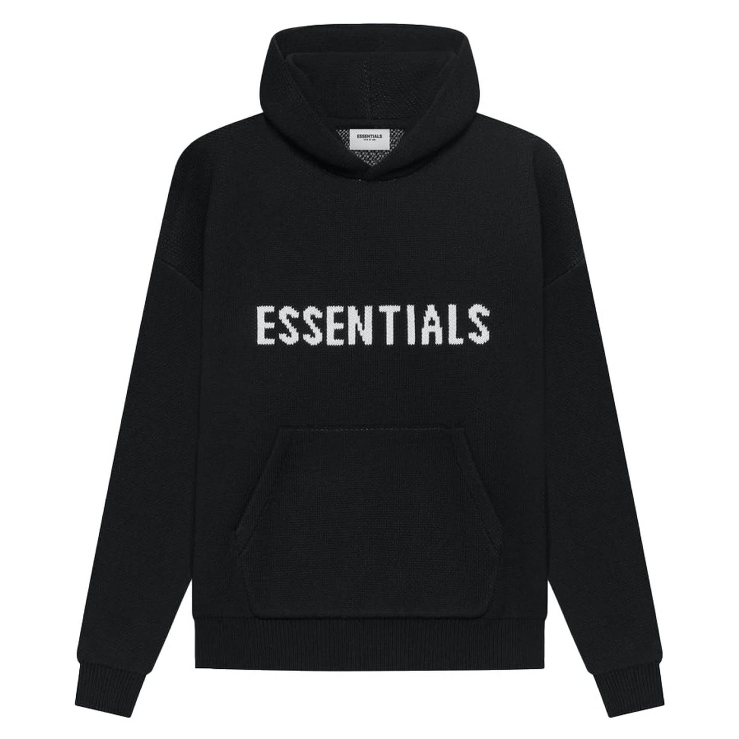 FEAR OF GOD ESSENTIALS Knit Pullover Hoodie Black — XXS — Front View