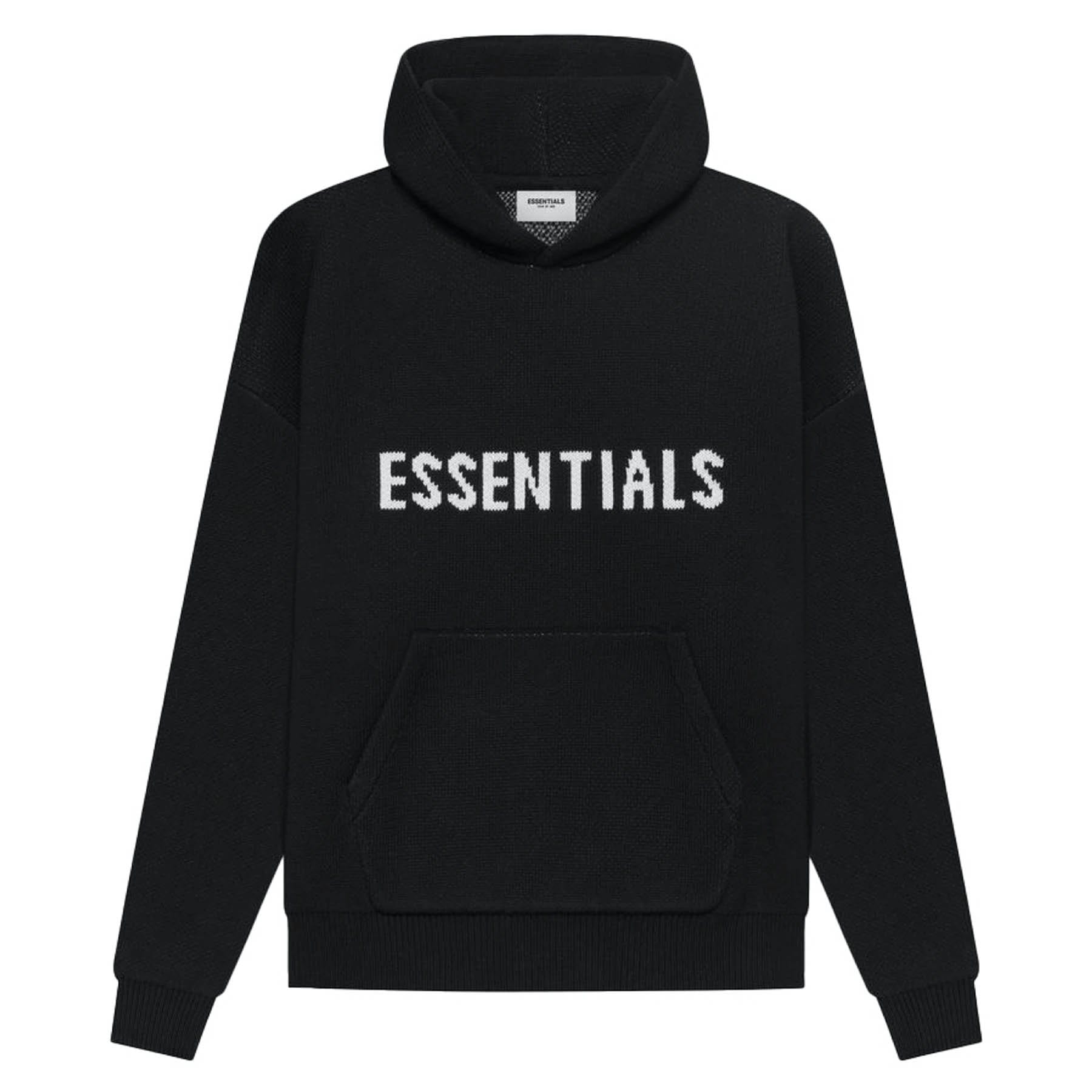 FEAR OF GOD ESSENTIALS Knit Pullover Hoodie Black — XXS — Front View