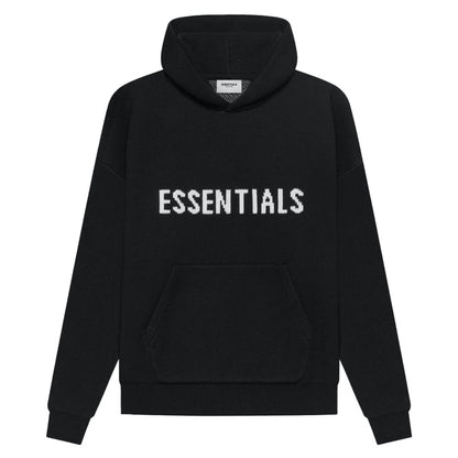 FEAR OF GOD ESSENTIALS Knit Pullover Hoodie Black — XXS — Front View
