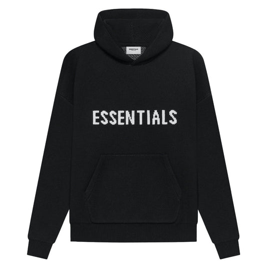 FEAR OF GOD ESSENTIALS Knit Pullover Hoodie Black — XXS — Front View