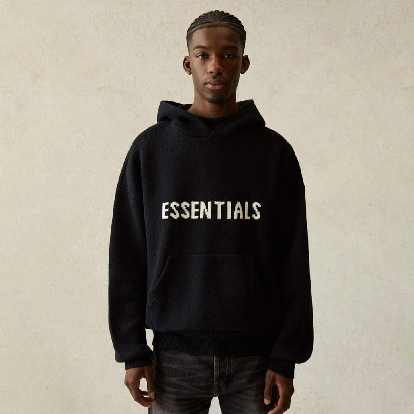 FEAR OF GOD ESSENTIALS Knit Pullover Hoodie Black — XXS — Side View