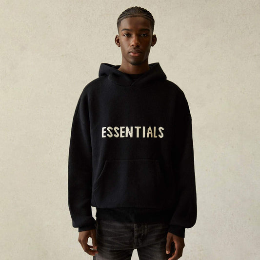 FEAR OF GOD ESSENTIALS Knit Pullover Hoodie Black — XXS — Side View