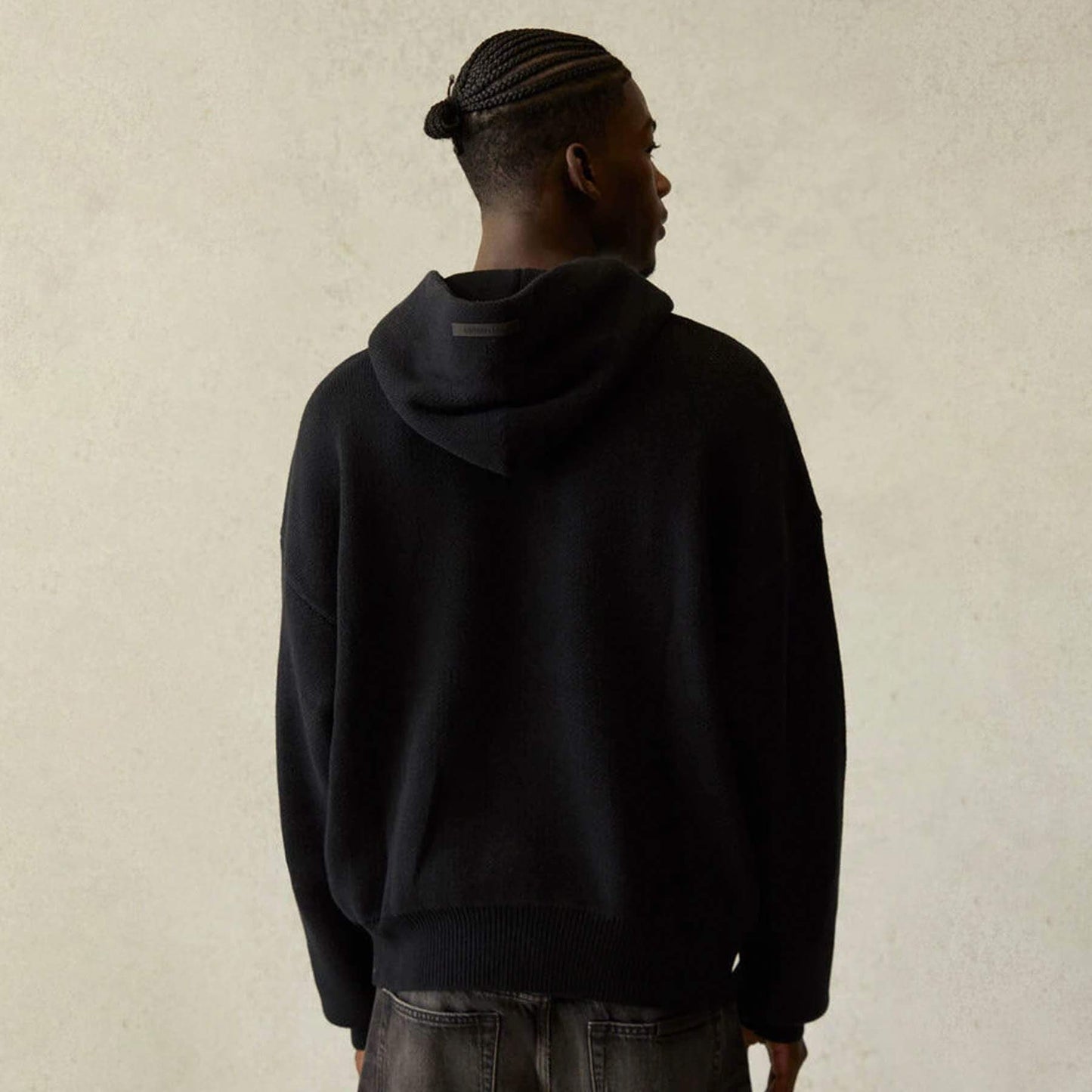 FEAR OF GOD ESSENTIALS Knit Pullover Hoodie Black — XXS — Back View
