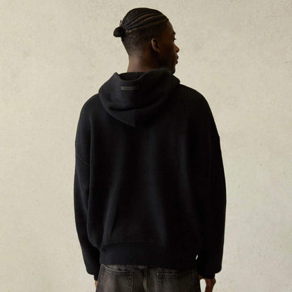 FEAR OF GOD ESSENTIALS Knit Pullover Hoodie Black — XXS — Back View