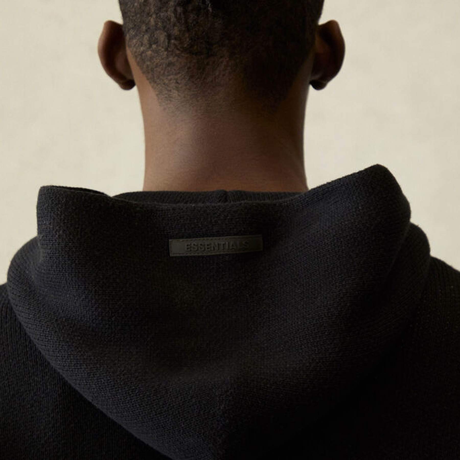 FEAR OF GOD ESSENTIALS Knit Pullover Hoodie Black — XXS — Top View