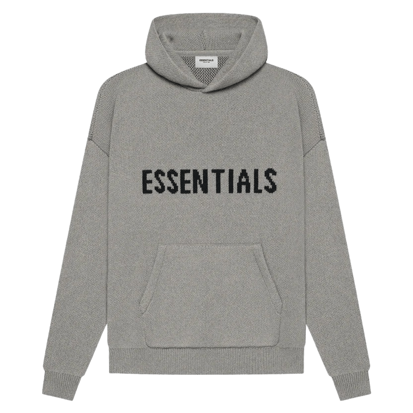 FEAR OF GOD ESSENTIALS Knit Pullover Hoodie Dark Heather Oatmeal — XXS — Front View