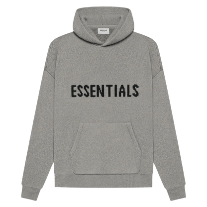 FEAR OF GOD ESSENTIALS Knit Pullover Hoodie Dark Heather Oatmeal — XXS — Front View