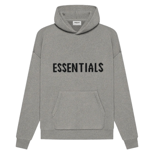 FEAR OF GOD ESSENTIALS Knit Pullover Hoodie Dark Heather Oatmeal — XXS — Front View
