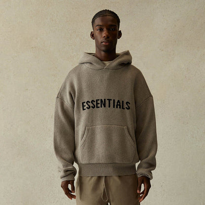 FEAR OF GOD ESSENTIALS Knit Pullover Hoodie Dark Heather Oatmeal — XXS — Side View