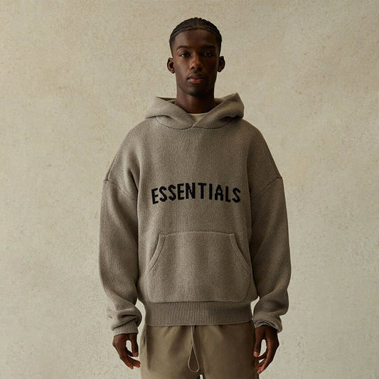 FEAR OF GOD ESSENTIALS Knit Pullover Hoodie Dark Heather Oatmeal — XXS — Side View