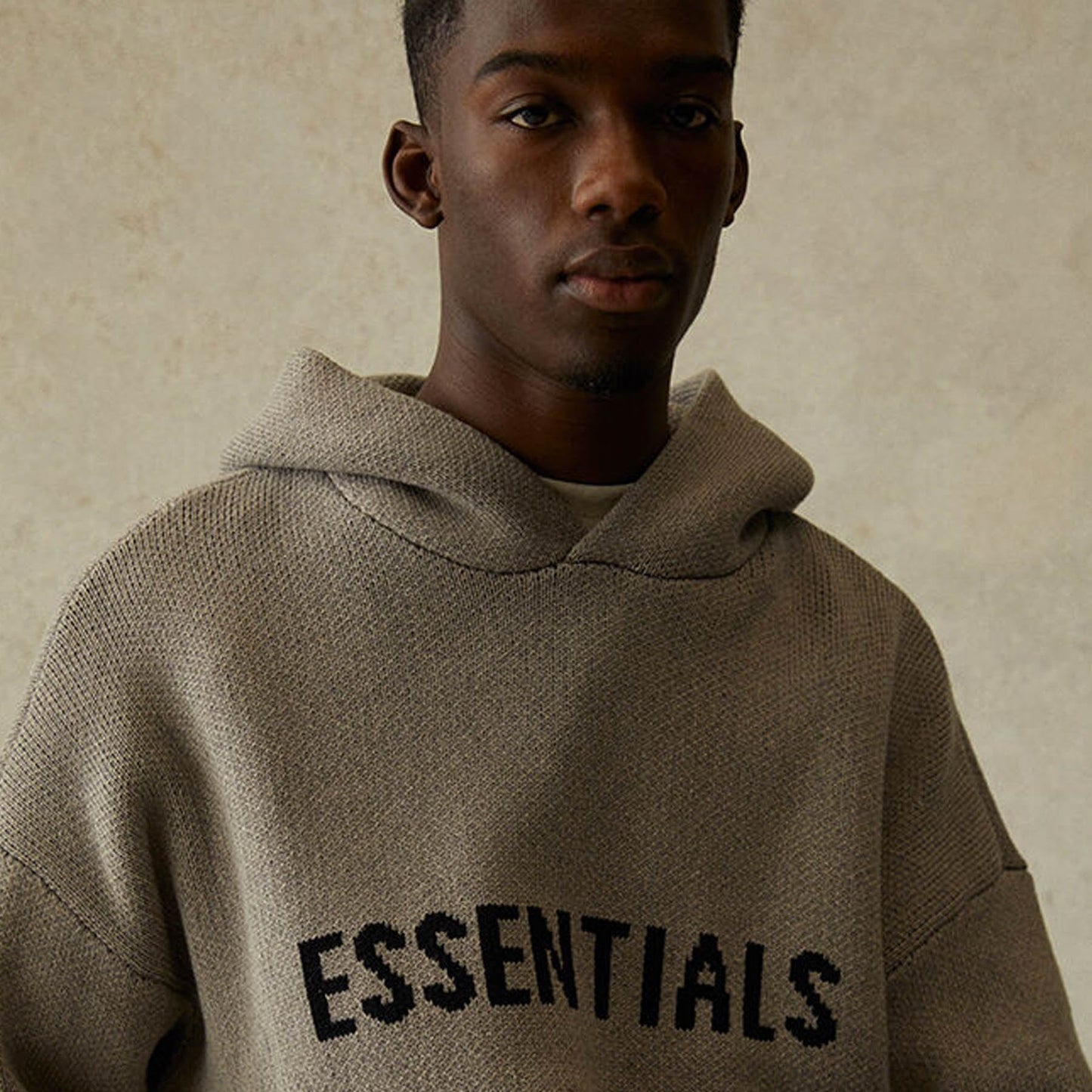 FEAR OF GOD ESSENTIALS Knit Pullover Hoodie Dark Heather Oatmeal — XXS — Top View