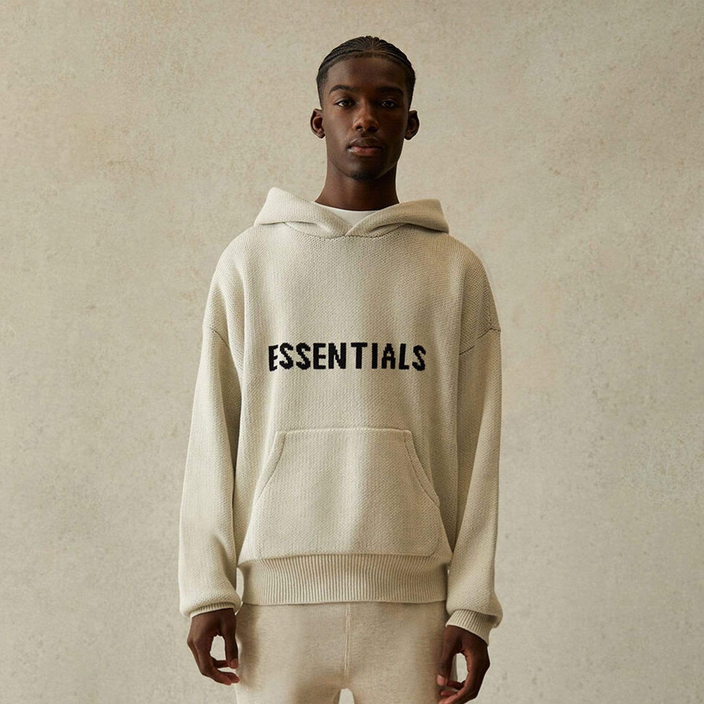 FEAR OF GOD ESSENTIALS Knit Pullover Hoodie Light Heather Oatmeal — XXS — Side View