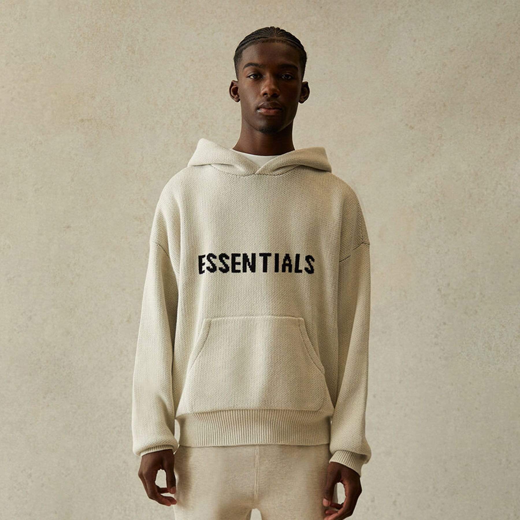FEAR OF GOD ESSENTIALS Knit Pullover Hoodie Light Heather Oatmeal — XXS — Side View