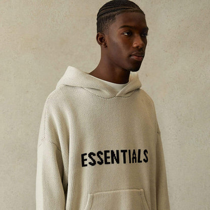 FEAR OF GOD ESSENTIALS Knit Pullover Hoodie Light Heather Oatmeal — XXS — Top View