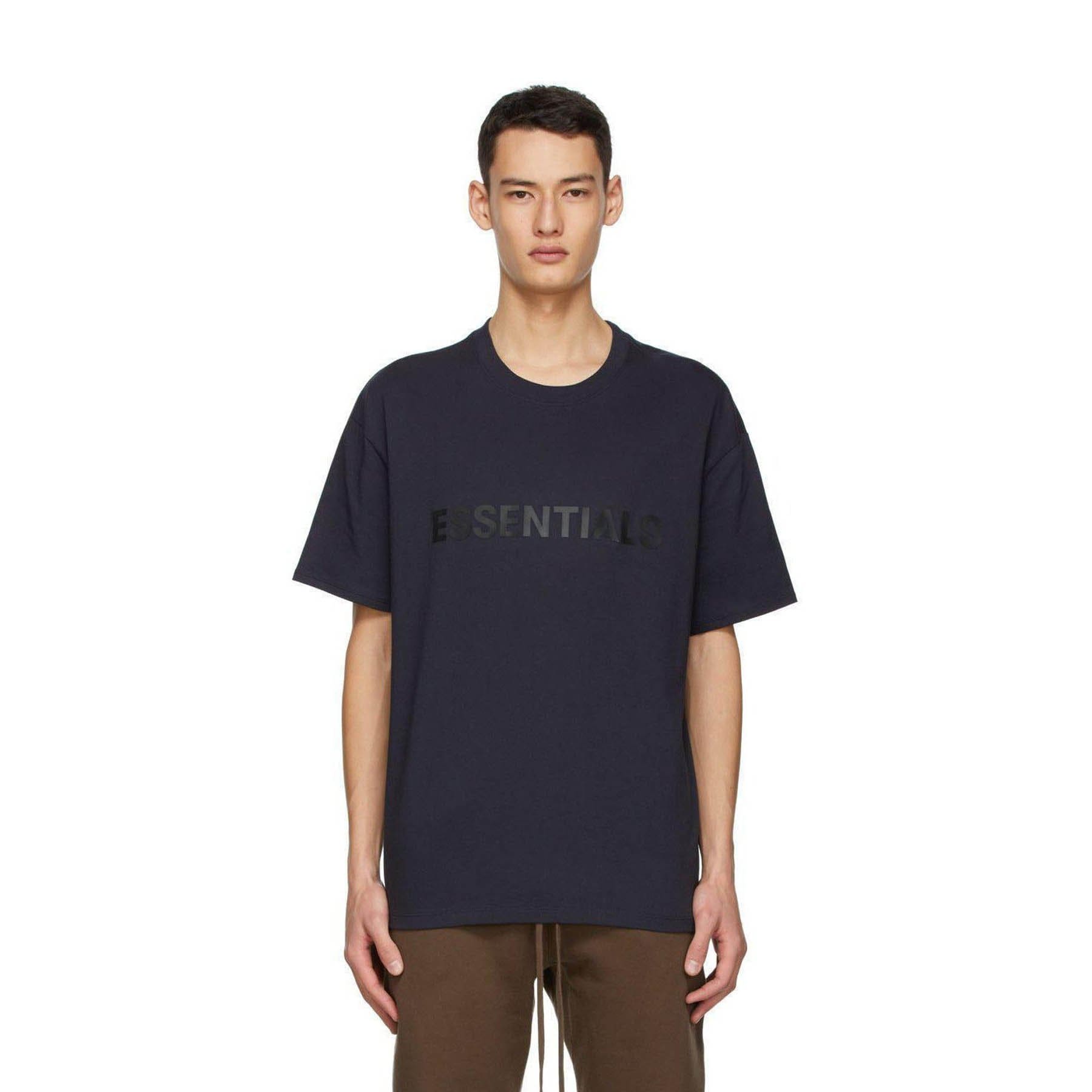 FEAR OF GOD ESSENTIALS x SSENSE Boxy T-Shirt Applique Logo Dark Navy — XXS — Side View