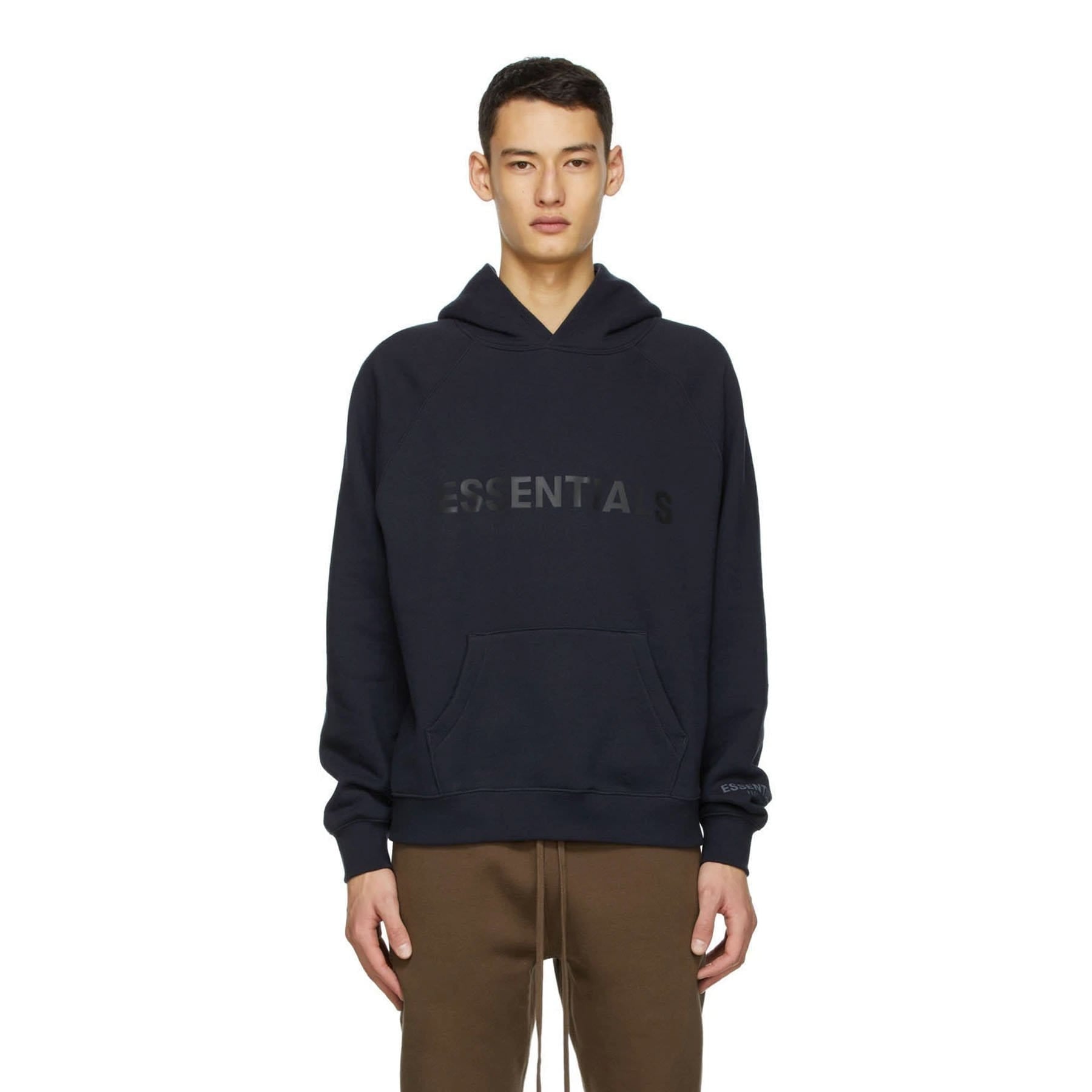 FEAR OF GOD ESSENTIALS x SSENSE Pullover Hoodie Applique Logo Dark Navy — XXS — Side View