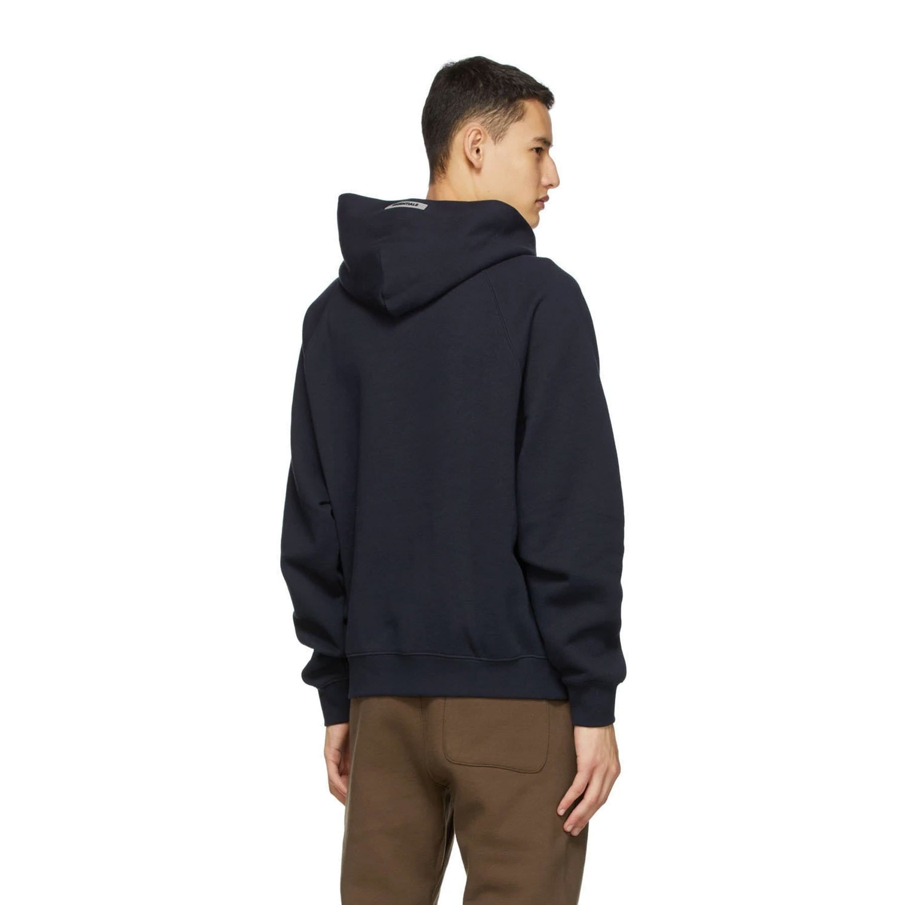 FEAR OF GOD ESSENTIALS x SSENSE Pullover Hoodie Applique Logo Dark Navy — XXS — Back View