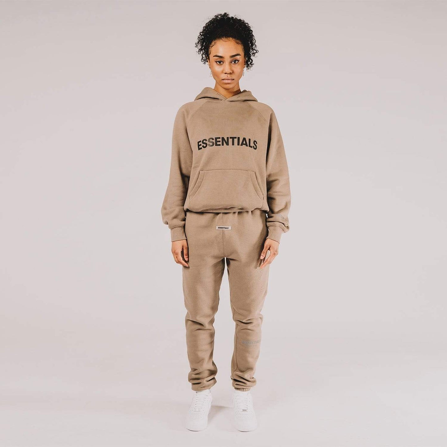 FEAR OF GOD ESSENTIALS 3D Silicon Applique Pullover Hoodie Taupe — XXS — Detail View
