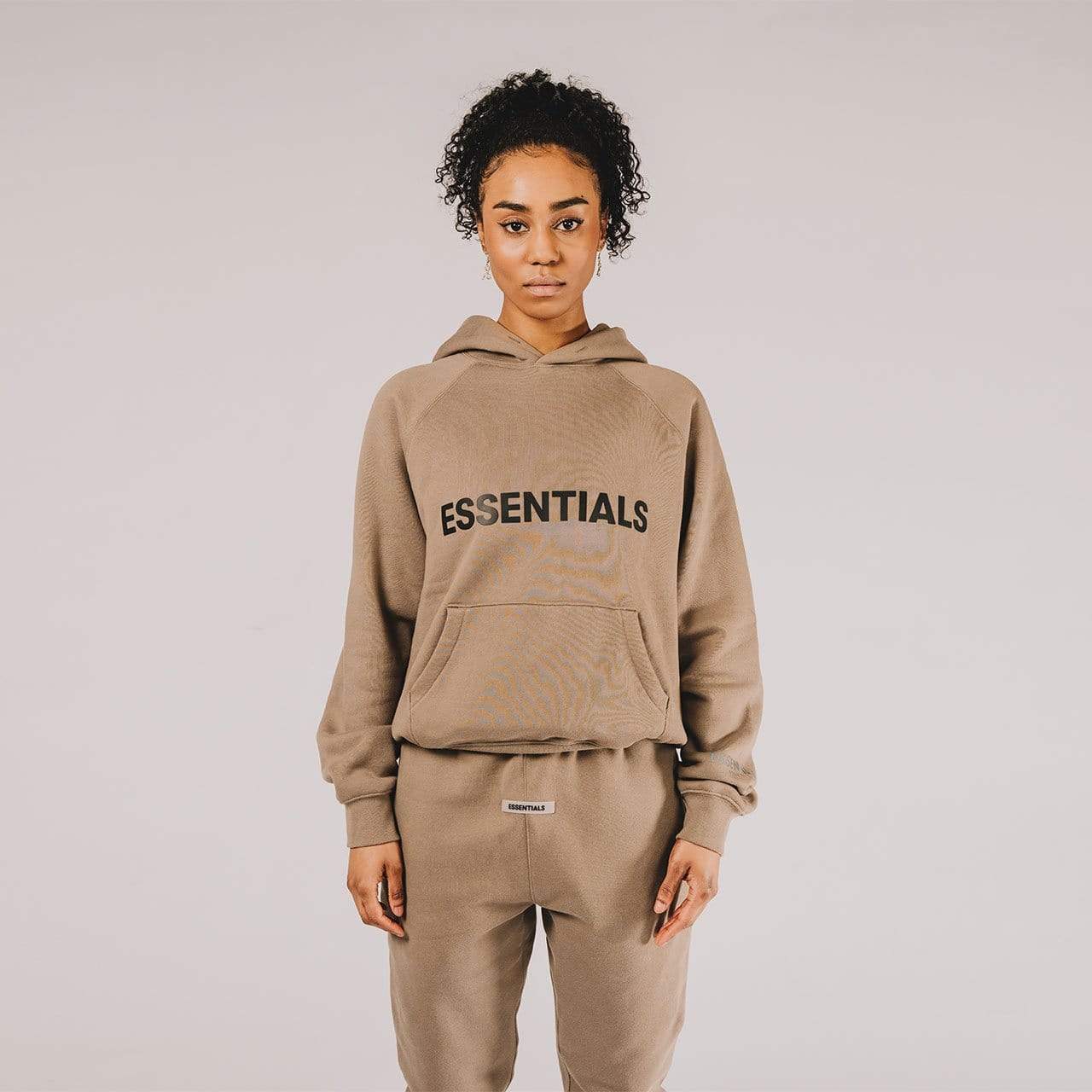 FEAR OF GOD ESSENTIALS 3D Silicon Applique Pullover Hoodie Taupe — XXS — Back View