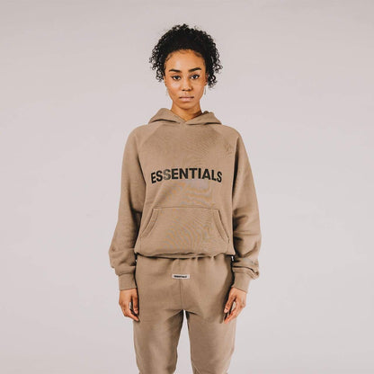FEAR OF GOD ESSENTIALS 3D Silicon Applique Pullover Hoodie Taupe — XXS — Back View