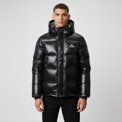 Helvetica Mountain Pioneers Freezer Hooded Down Jacket — S — Back View