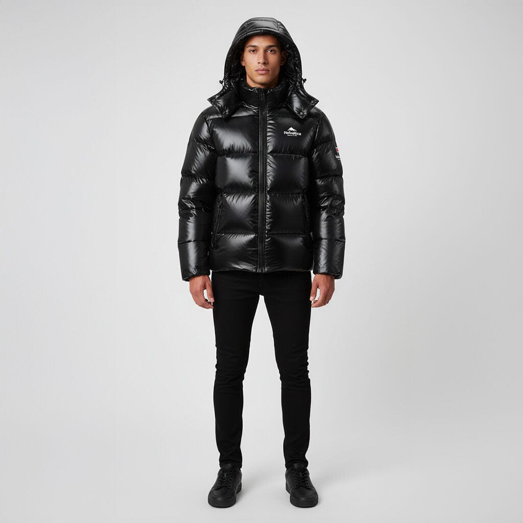 Helvetica Mountain Pioneers Freezer Hooded Down Jacket — S — Top View