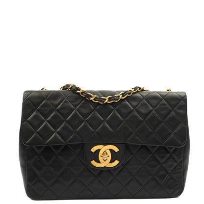 Chanel Shoulder Bag Maxi Jumbo XL in Black, Lambskin Leather — Front View