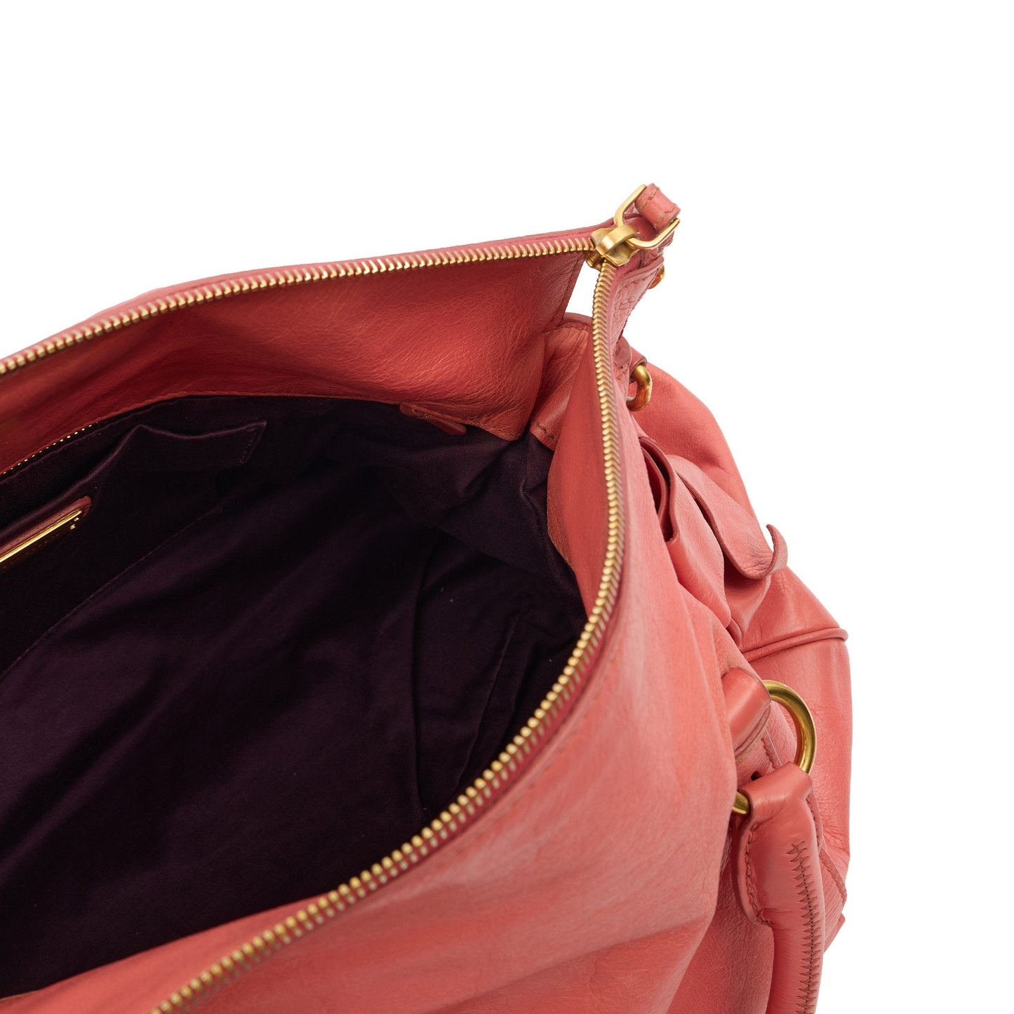 Miu Miu Shoulder Bag Vitello Lux Satchel in Pink, Leather — Detail View