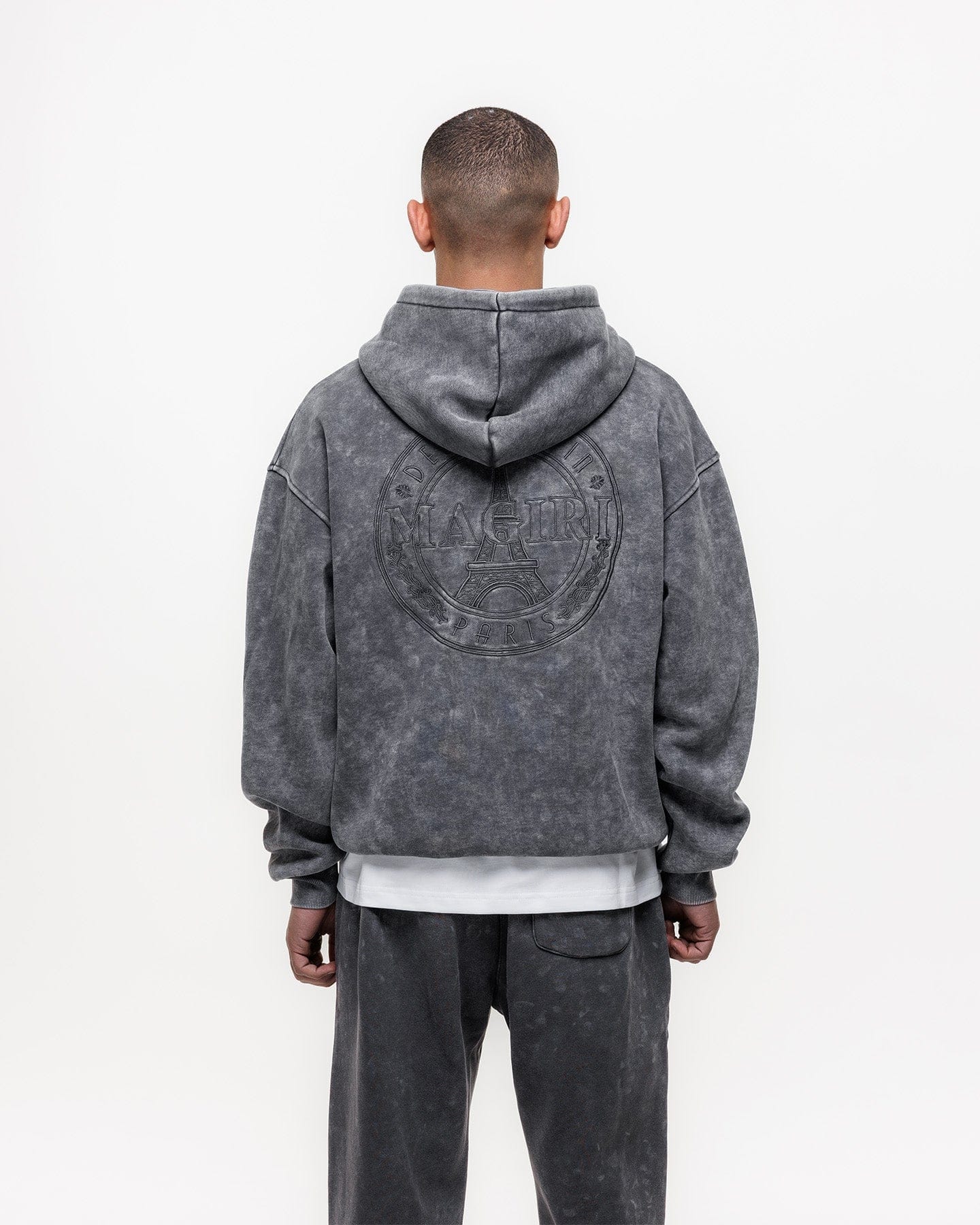 Magiri Embroidered Acid Wash Hoodie 'Washed Grey' — Washed Grey — Size S — Detail View