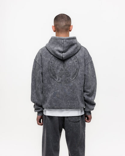 Magiri Embroidered Acid Wash Hoodie 'Washed Grey' — Washed Grey — Size S — Detail View