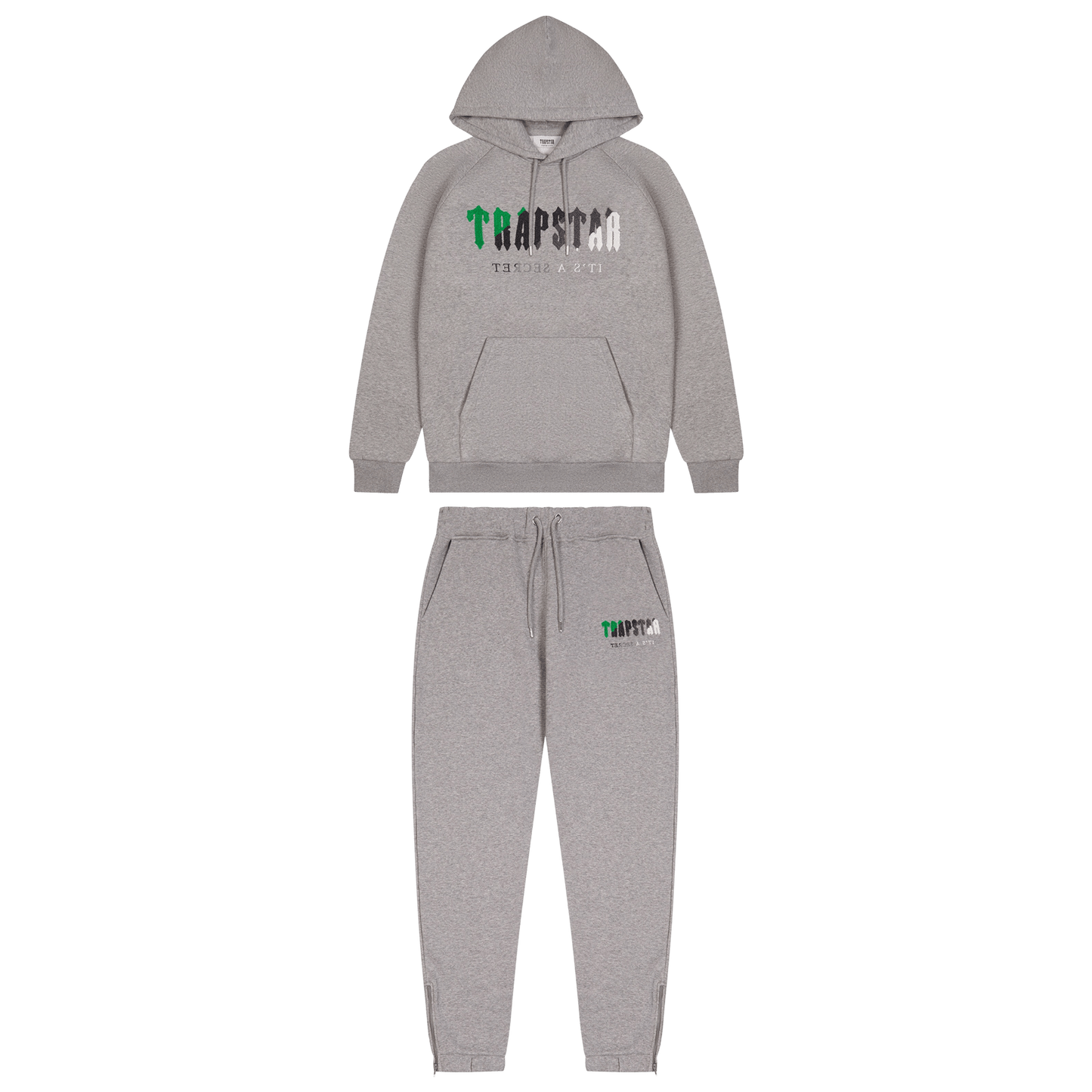 Trapstar Chenille Decoded Hooded Tracksuit - Black/Green Bee — XXS — Front View