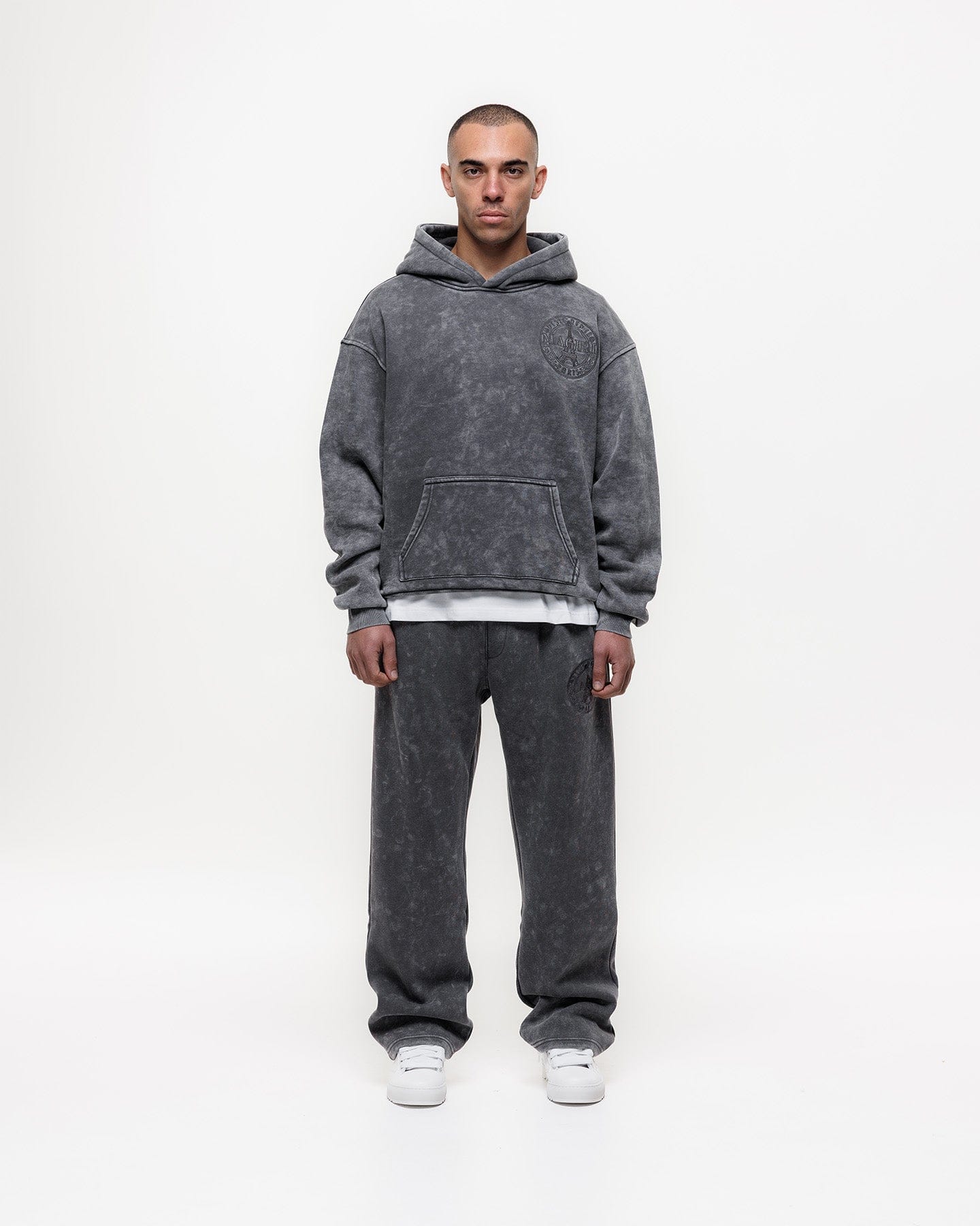 Magiri Embroidered Acid Wash Hoodie 'Washed Grey' — Washed Grey — Size S — Back View
