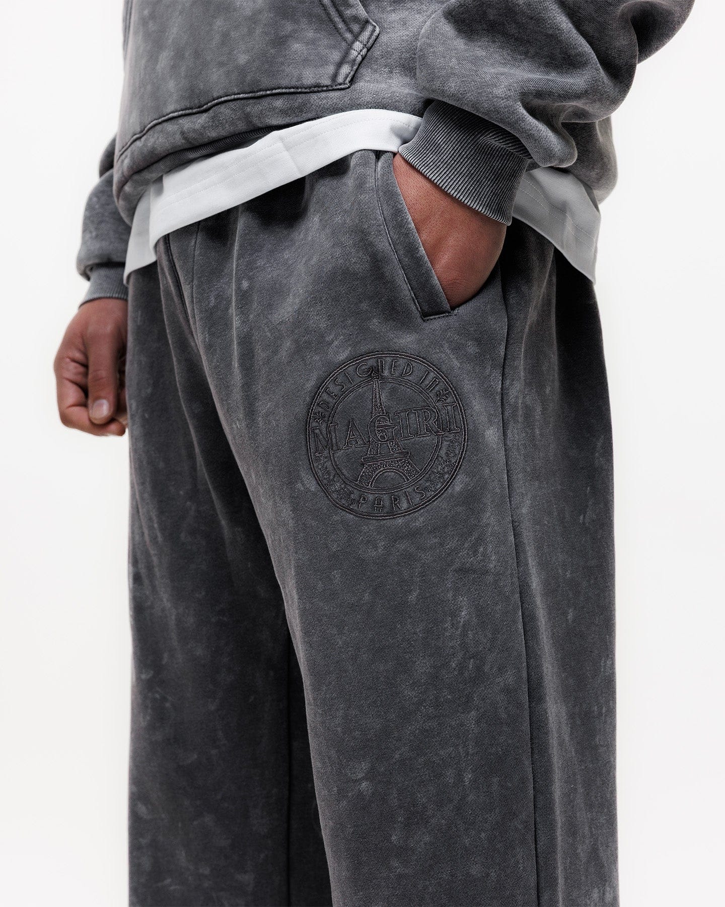 Magiri Embroidered Acid Wash Joggers 'Washed Grey' — Washed Grey — Size S — Top View