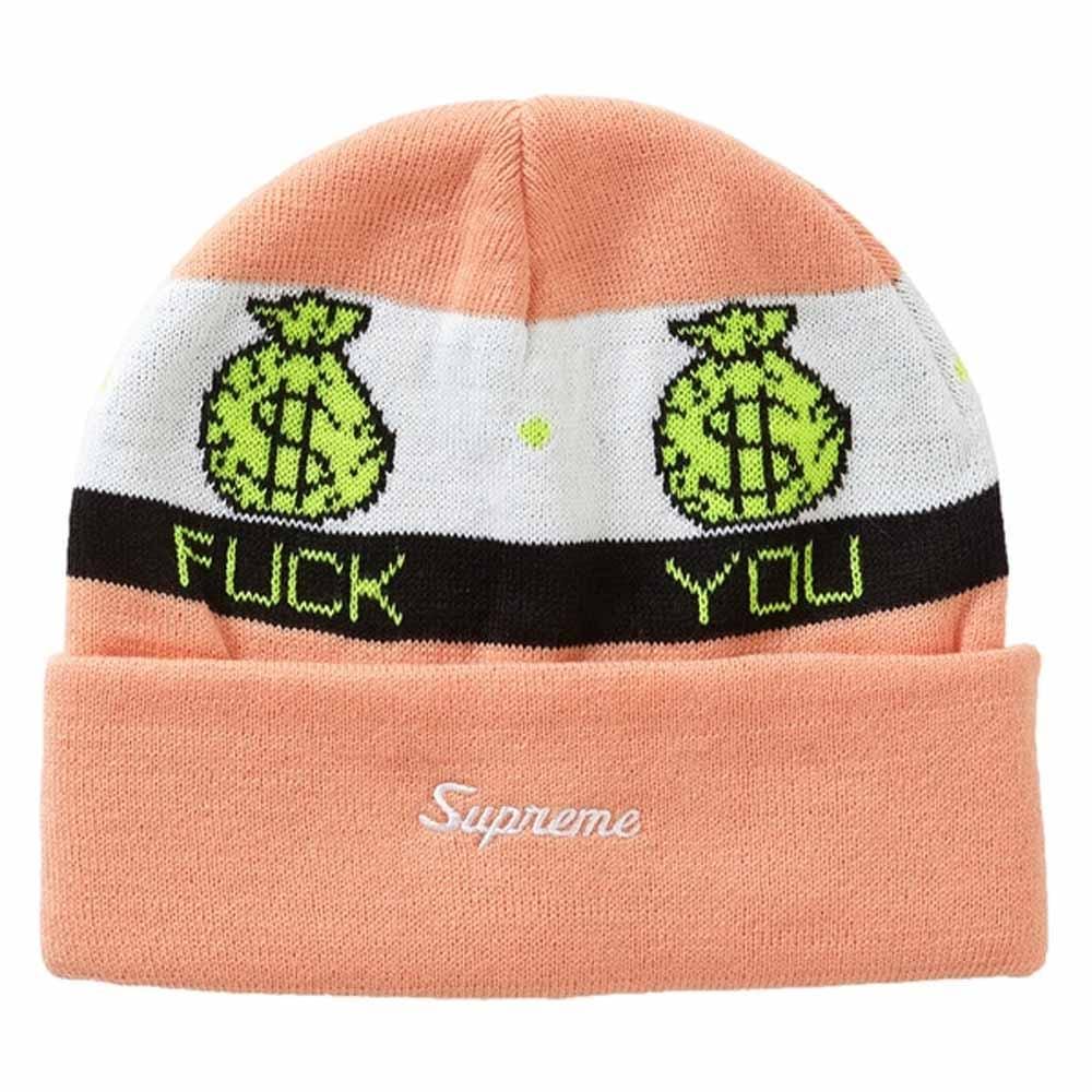 Supreme Pay Me Beanie Peach — Front View