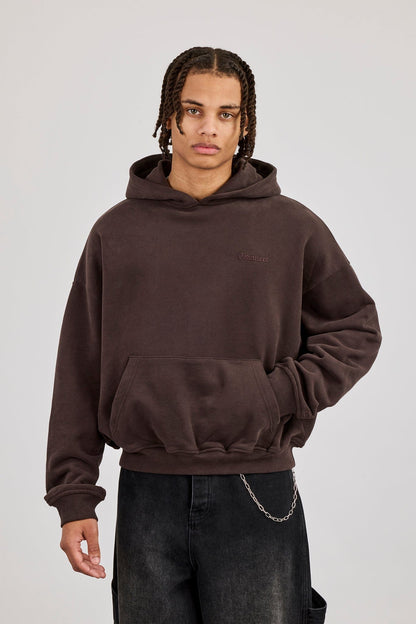 Cernucci Mens Boxy Hoodie - Coffee — S — Front View