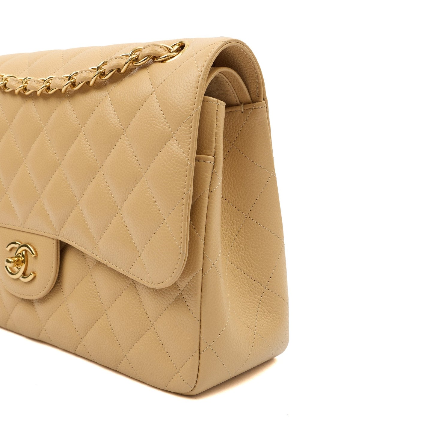 Chanel Shoulder Bag Classic Double Flap - Large in Neutral, Caviar Leather — Alternate View 7