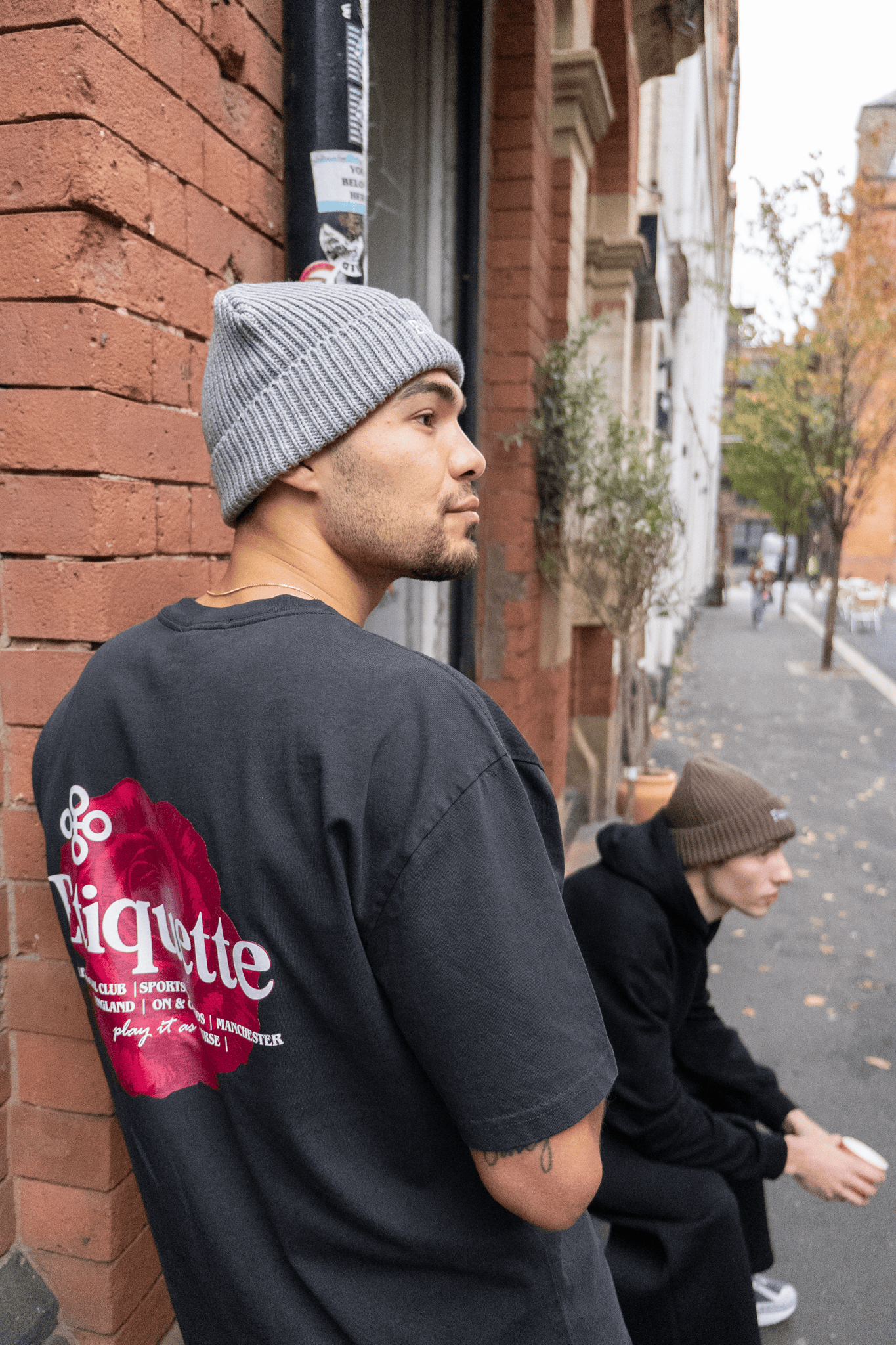 Etiquette Ribbed Beanie 'Grey' — Light Grey Heather — Back View
