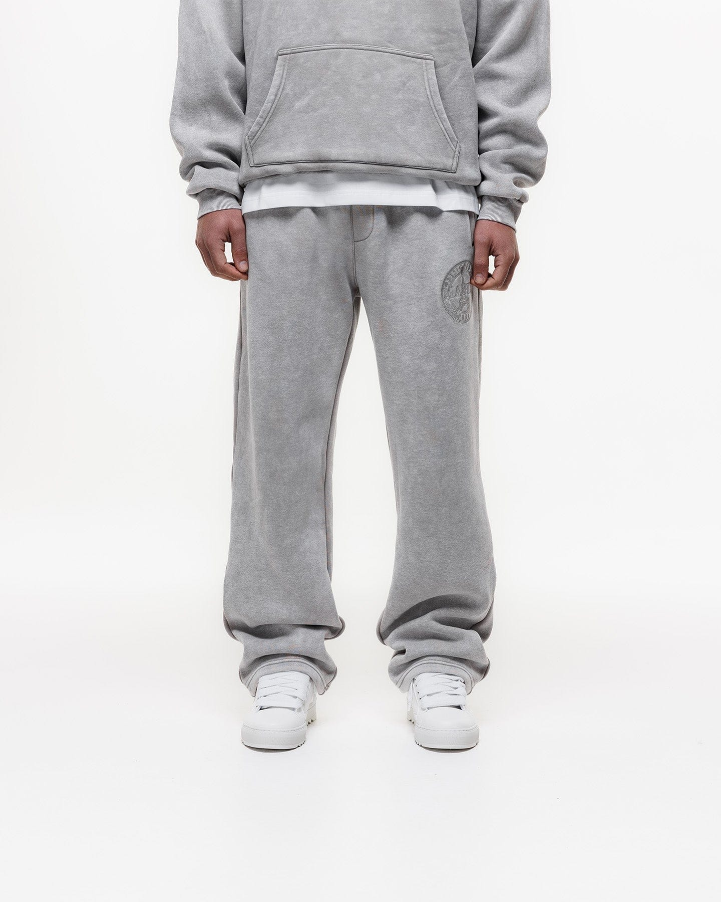 Magiri Embroidered Acid Wash Joggers 'Washed Oatmeal' — Washed Oatmeal — Size S — Top View