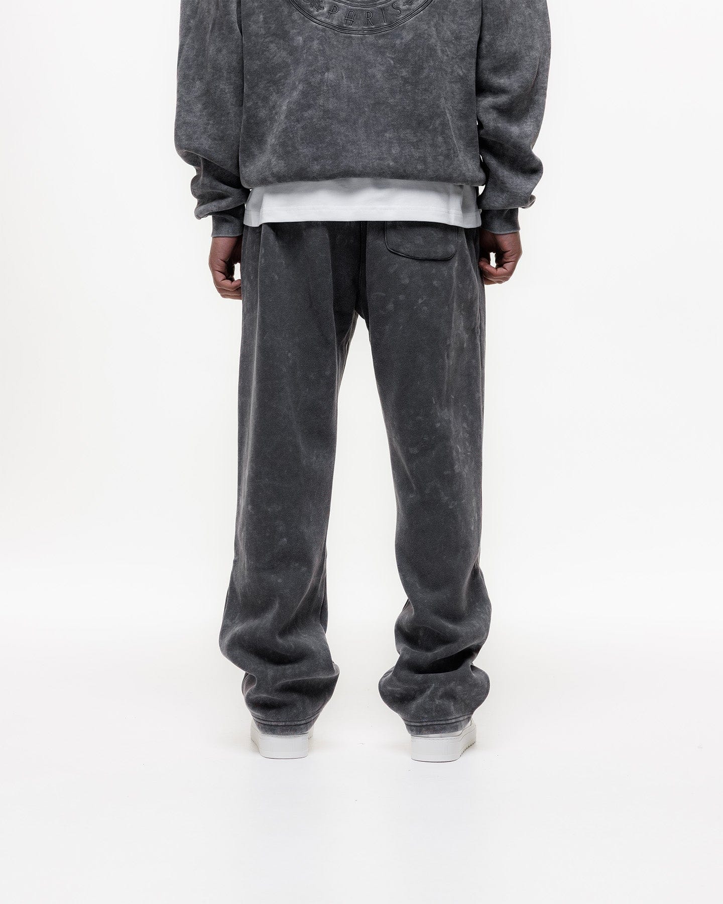 Magiri Embroidered Acid Wash Joggers 'Washed Grey' — Washed Grey — Size S — Lifestyle View