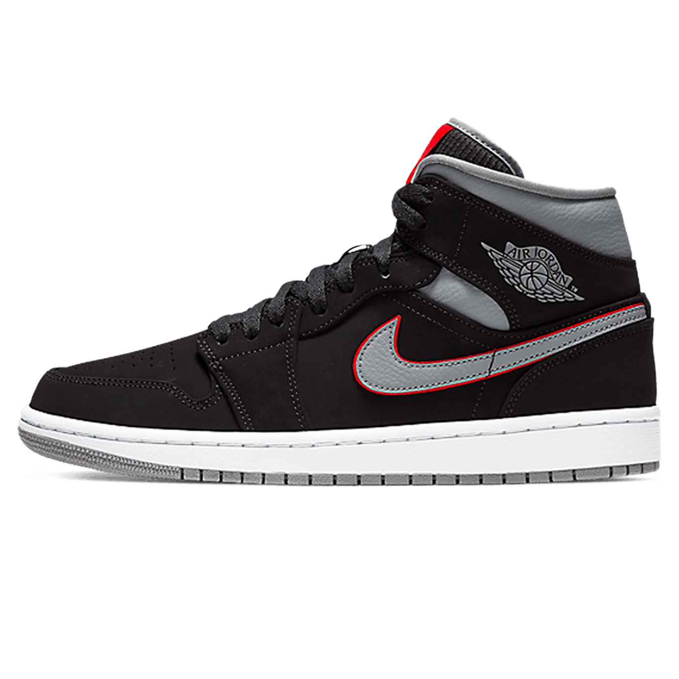 Air Jordan 1 Mid 'Black Particle Grey Gym Red' — UK 3 | EU 35.5 | US 3.5 — Front View
