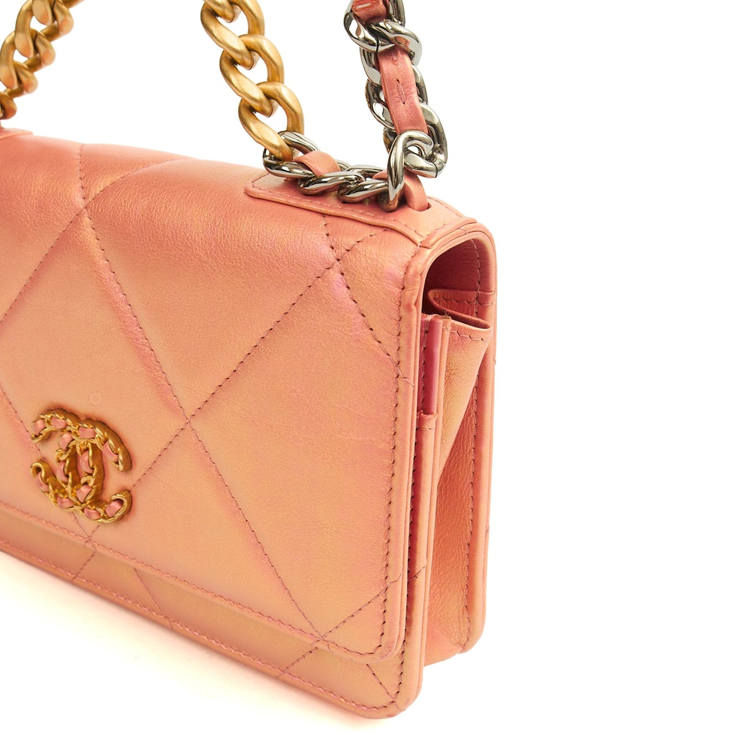 Chanel Cross Body Chanel 19 Wallet On Chain in Pink, Calfskin Leather — Alternate View 7