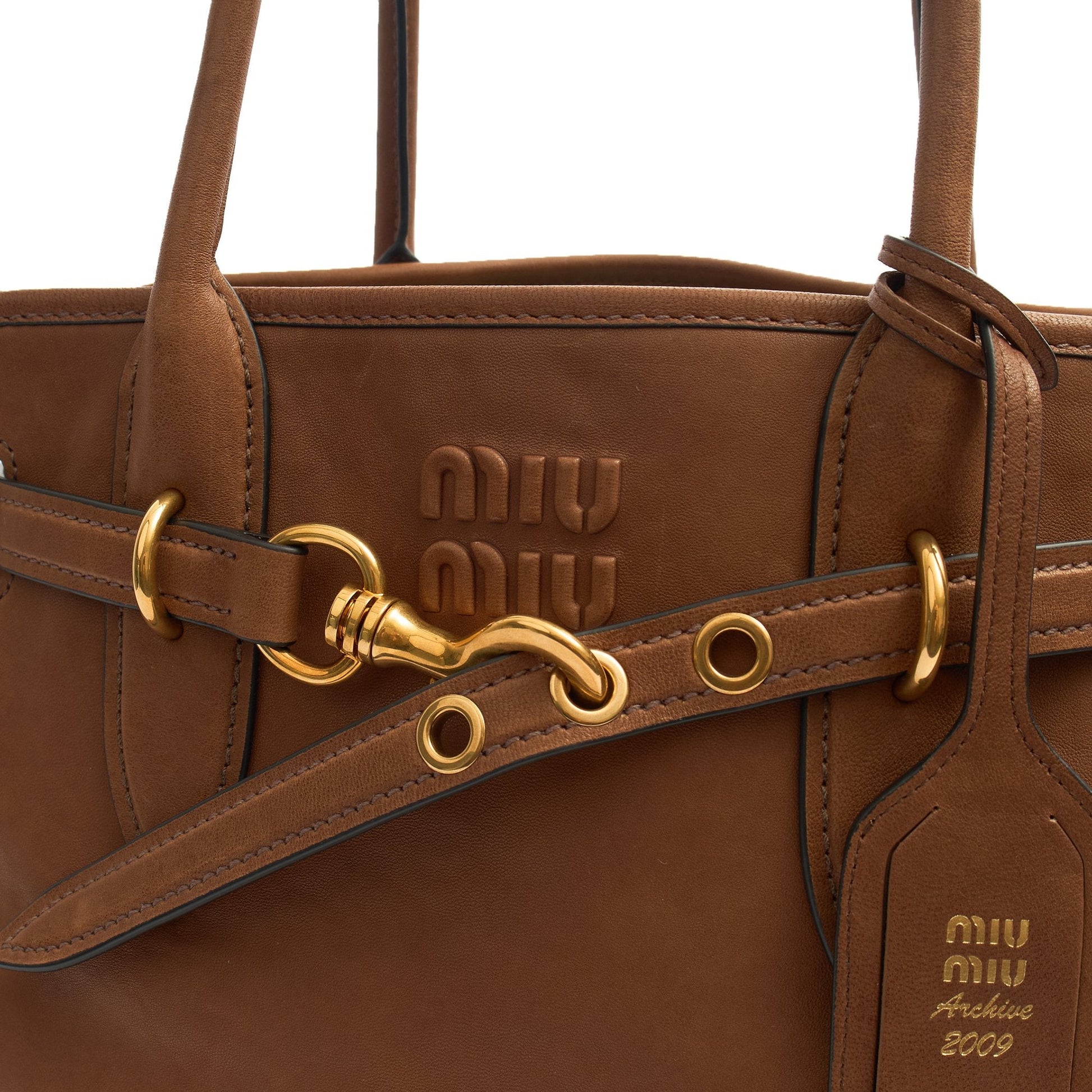 Miu Miu Tote Tote in Brown, Leather — Detail View