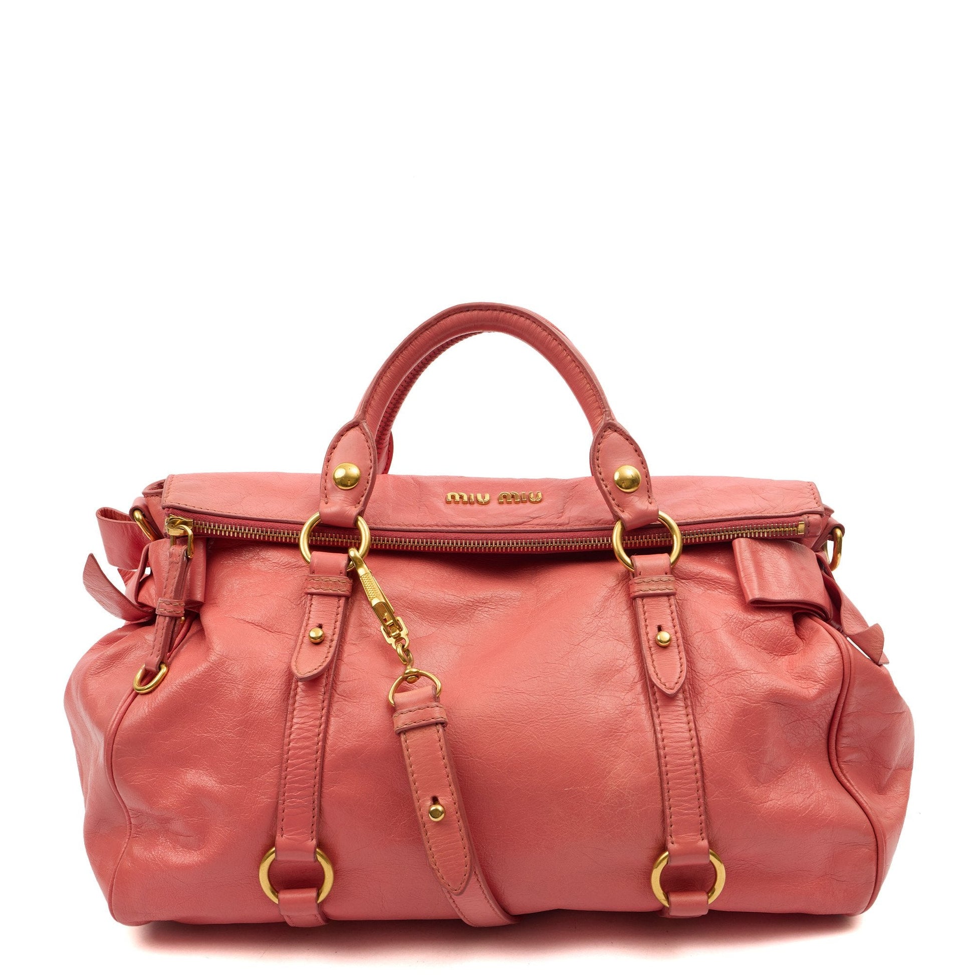 Miu Miu Shoulder Bag Vitello Lux Satchel in Pink, Leather — Front View