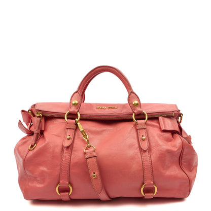 Miu Miu Shoulder Bag Vitello Lux Satchel in Pink, Leather — Front View