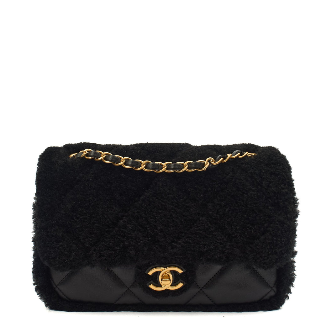Chanel Shoulder Bag Flap Bag in Black, Canvas — Front View