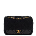 Chanel Shoulder Bag Flap Bag in Black, Canvas — Front View