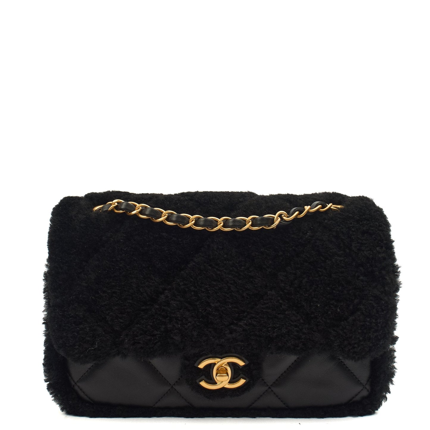 Chanel Shoulder Bag Flap Bag in Black, Canvas — Front View