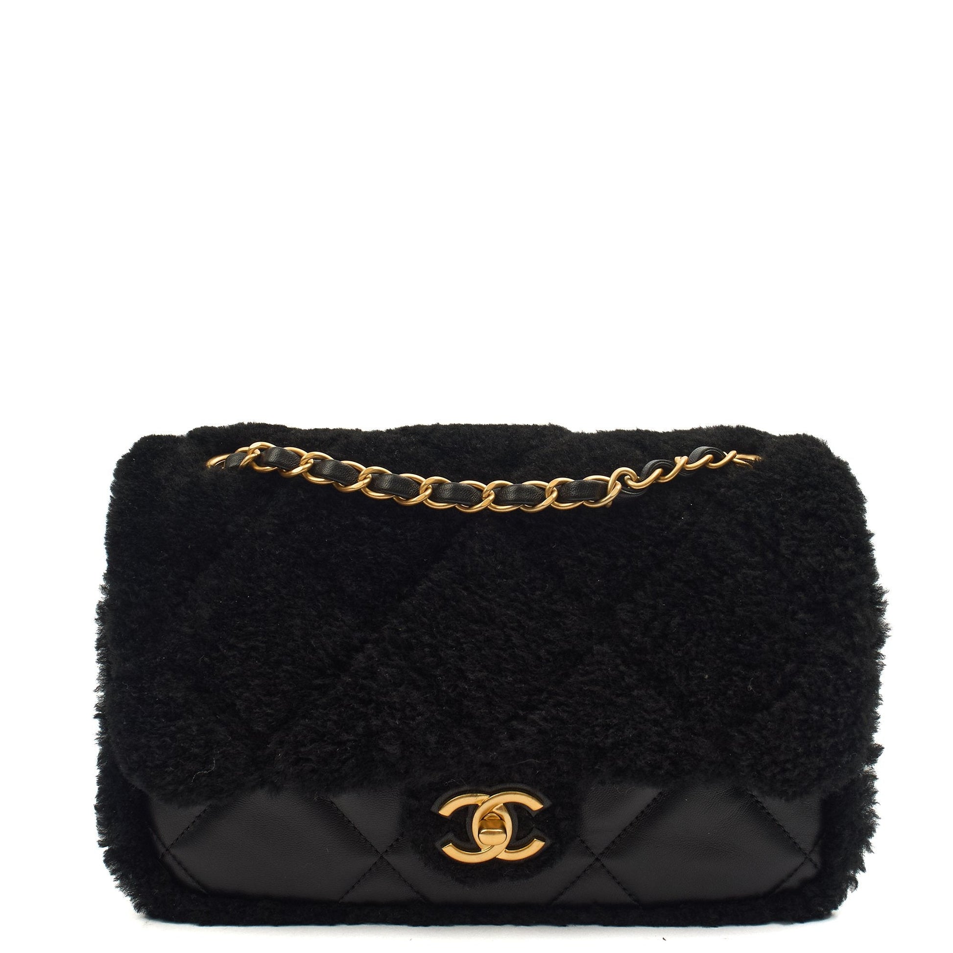 Chanel Shoulder Bag Flap Bag in Black, Canvas — Front View
