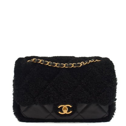 Chanel Shoulder Bag Flap Bag in Black, Canvas — Front View