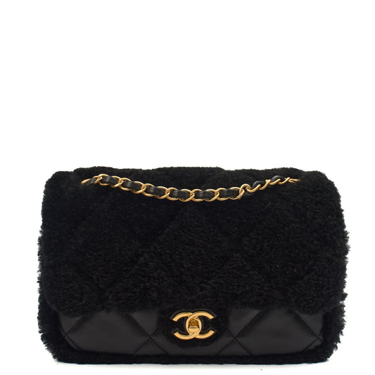 Chanel Shoulder Bag Flap Bag in Black, Canvas — Front View